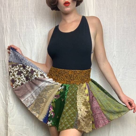 High Waist Multi Pattern Mini Skirt From Italy - Picture 2 of 6